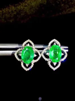KJJEAXCMY boutique smykker 925 sterling sølv indlagt Naturlige Emerald Kvinders øreringe støtte påvisning smuk