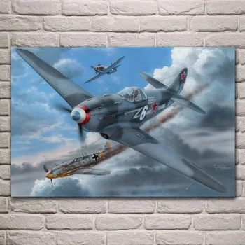 Yak 3 fighter air battle monoplan fighter klassiske fly fly stue hjem væg kunst, indretning træramme stof plakat MC645