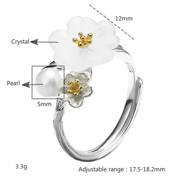 Friblad Naturlige Ferskvands Perle, Krystal Blomst Ægte 925 Sterling Sølv Ringe Til Kvinder, Af Høj Kvalitet, Fine Smykker, Vintage Ring