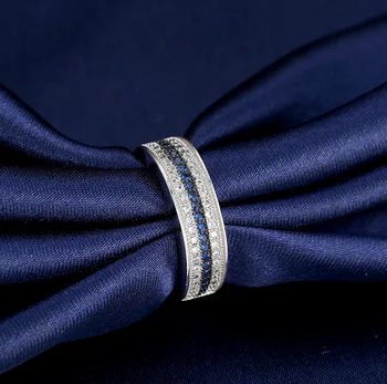 Evigheden Engagement Band Ring Luksus Smykker Fantastisk 925 Sølv Fylde Tre Rækker, Hvid&Blå AAA Cubic Zirconia Ring for Kvinder CZ