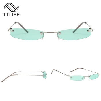 TTLIFE Små Solbriller Kvinder Mænd Brand Designer Uindfattede Smalle Briller Luksus Legering Sol Briller Streetwear UV400 Gafas De Sol