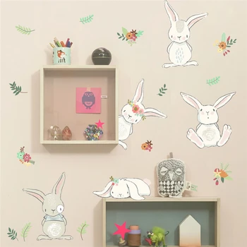 Tegnefilm dyr kanin blomst wall stickers til børn værelser home decor vægoverføringsbilleder pvc plakat diy vægmaleri art dekoration