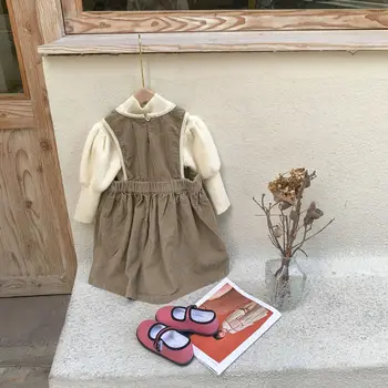Nye Baby, Børn Ærmeløs Casual Mode Broderet Fløjlsbukser Trim Prinsesse Kjoler Toddler Børn Vest Blomstret Kjole