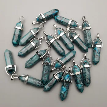 Mode blå onyx 24pc charme natursten crystal søjle Vedhæng & halskæder til smykkefremstilling Pendul tilbehør engros