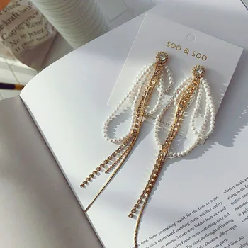2019 Mode Design-Ear Tilbehør Kvast Øreringe Smykker Simuleret Pearl Temperament Lang Kæde Øreringe Pendientes Femme