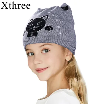 Xthree søde kitty børns vinter efterår hat strikkede hat baby bomuld huer hat til pige