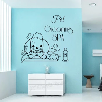 Pet Grooming Spa vægoverføringsbilleder Pet Shop Væg-Vindue Indretning Vinyl Klistermærker Søde Hund Tapet adesivo de parede Dyr Vægmalerier Z930