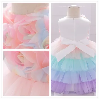 Yoliyolei Nyeste Blomst Baby Pige Kjole Lagdelt Bolden Kjole Rainbown Prinsesse Dress Fotografering For Børn Tøj