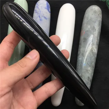 18cm Naturlige labradorit obsidian crystal wand håndskårne massage stav healing krystal smykkesten yoni wand wicca meditation