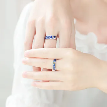 Foxanry 925 Sterling Sølv Par Ringe til Kvinder Kreative Terndy stjernehimmel Finger anillos Smykker Bryllupsdag Gaver