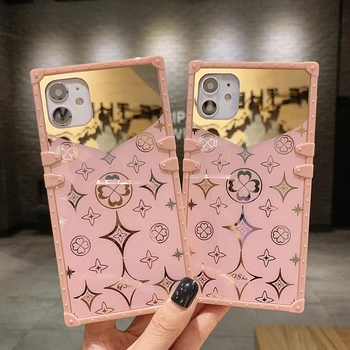 Luksus-Pladsen Søde Kløver Pink Phone Case For iPhone-11 Pro Max 12 Mini X XS-XR 7 8 Plus-Blød Silikone Spejl Dække Ring Holder