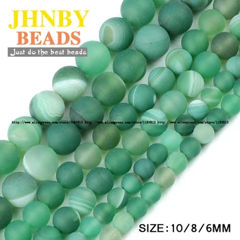 JHNBY Grøn Mat Stribe stribede karneol perler natursten 6/8/10MM Rund kugle Løse perler til smykkefremstilling af armbånd DIY