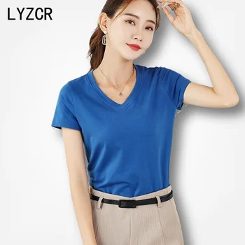 LYZCR 15 Candy Farve Kvinder T-Shirt i Bomuld Sommeren Basic T-Shirt Kvinder Plus Størrelse 4XL Enkel T-Shirt Kvinder kortærmet t-shirts