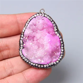 Naturlige rosa kvarts krystal Sten Vedhæng agat Druzy pendul natursten healing charme Halskæde vedhæng smykker at gøre