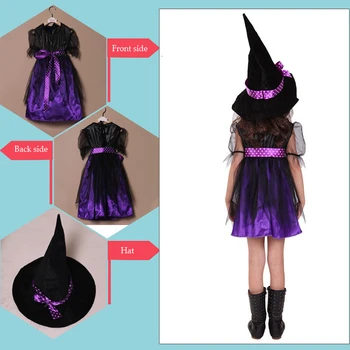 2019 Fantasi Piger Halloween Kostume Coaplay Heksen Dress Børn Tøj Kids Kjole til Piger Hat Baby Pige Dekoration Vestido
