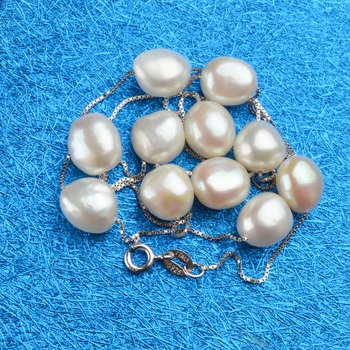 ASHIQI Real S925 sterling sølv Naturlige Ferskvands perle halskæde Grå Hvid 8-9mm Barok perle Smykker til Kvinder