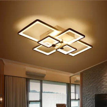 Moderne LED Loft Lysekrone Til Stue Spisestue Lampe Firkantede Sorte Hjem Køkken Armaturer Med Fjernbetjening Soveværelse med Glans