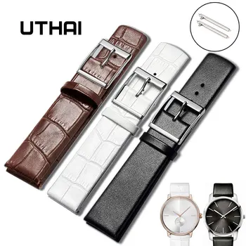 UTHAI Ultra-tynd læder urrem 14-24MM For CK Watch/Samsung Galaxy Se/moto360 II ur band Quick Release Urrem Z16