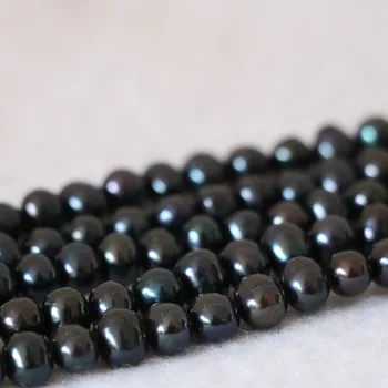 Ny runde sorte naturlige ferskvands kulturperler perle løse perler 7-8mm part bryllupper kvinder elegante smykker at gøre 15inch B1334
