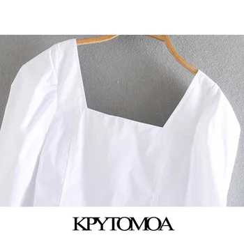 KPYTOMOA Kvinder 2020 Mode Plisseret Hvid Beskåret Bluser Vintage-Pladsen Krave Puff Ærmer Kvindelige Skjorter Blusas Smarte Toppe