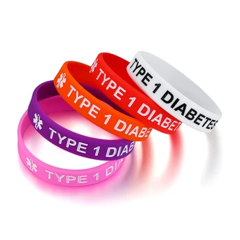TYPE 1-DIABETES og TYPE 2-DIABETES Medicinsk Alert Armbånd Mænd Kvinder 5 Farver Ét Sæt Silikone Wrap Armbånd Til Børn