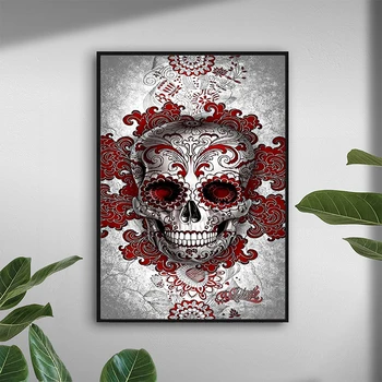 Lærred Maleri Væg Kunst Mexicanske Kraniet Plakater og Prints Væg Billeder til Stue Dekoration, Indretning