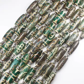 Gratis forsendelse! 10x30mm Grønne DZI perler Tibet Olivary Agat sten Oval DIY Vedhæng Løse Perler 15