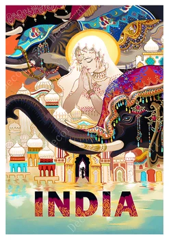 Se Indien Taj Mahal Elefant Kort Vintage Travel Klassiske Lærred Malerier Kraft Plakater Wall Sticker Home Decor Familie Gave