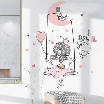 [shijuekongjian] Tegneserie Pige Wall Stickers DIY Mælkebøtte Blomster Vægmaleri Decals til Børn Værelser Baby Værelses Hus Dekoration