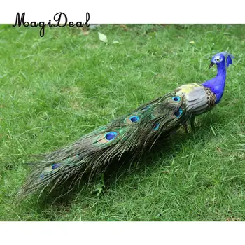 MagiDeal lang hale, smuk fjer kunstige peacock fugl model large 50cm peacock håndværk prop hjem haven dekoration
