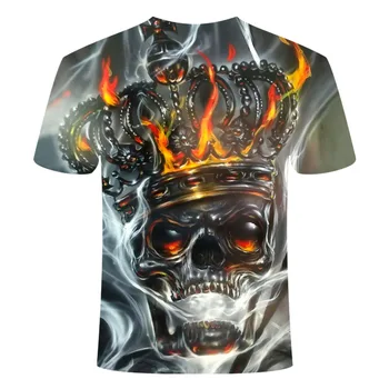 Sort T shirt 3D-Skull king Sommeren Horror tshirt mænd Sommer Toppe, t-Shirts af Høj Kvalitet, Korte Ærmer Herre Hip Hop-Shirts til Mænd Tøj
