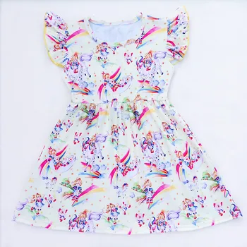 Unicorn print kjole til børn new style piger sommeren stilfulde piger, tøj, Børn Stribet MilkSilk Kjoler Piger Dot Unicorn dress