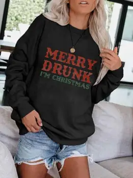 2020 Vinter-Efterår Kvinder Tøj Jul Brev Print-Toppe Oversize Sweatshirts Afslappet Langærmet O-Neck Pullover Top Tøj
