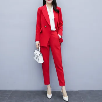 Casual høj kvalitet kvinders dragter, bukser, der passer Efteråret nye slanke røde damer rød jakke lille suit Female i stor størrelse slim bukser