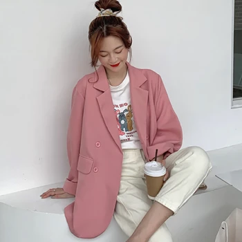 Blazere til Kvinder Vintage Chic koreanske Mode, Enkel, Dobbelt-Breasted Damer Outwear Alle-match Foråret Falde Sol-bevis Ins Femme Jakke