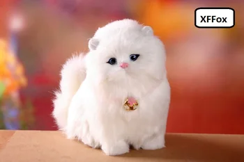 Søde virkelige liv sidder kat model plast&pelse simulering hvid kat dukke gave om 17x12x15cm xf1277