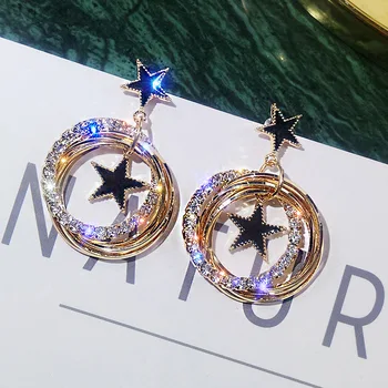 Mode Luksus crystal Drop øreringe Runde Stjernede design-tassle øreringe til kvinder Guld smykker femme 2019 oorbellen