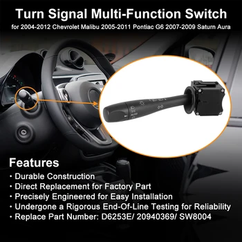 X Autohaux Turn Signal Switch med Automatisk nedblænding, Forlygte-Lysdæmper-Høj Lav-Beam Lys Skifte til 2004-2012 Chevrolet Malibu Erstatter