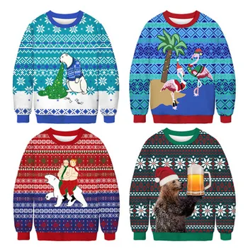 Ny Efterår og Vinter Jul Kostumer, Sjove Christmas 3d Digital Print Rund Hals Casual Ugly Jul Sweater engros