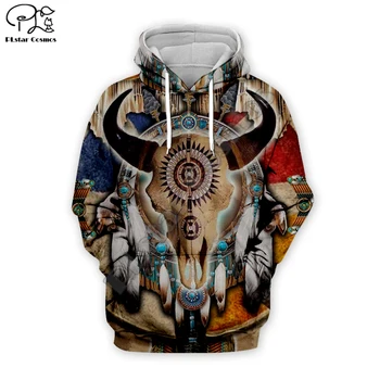 Mænd indiske indfødte Hjorte Kranium Trykt 3d-hættetrøjer harajuku sweatshirt lynlås pels Unisex streetwear Jakke Træningsdragt pullover 11