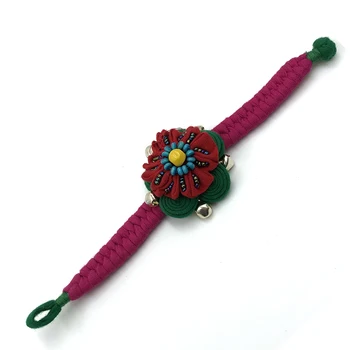 Nye håndlavede Etniske armbånd bomuld farverige blomst bell charme Hånd-strikkede armbånd armbånd med vintage smykker til kvinder