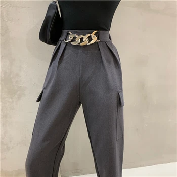 Modekæde høj talje casual bukser kvinder 2020 efteråret nye koreanske casual løs sort overalls alle-match beskåret bukser KZ868