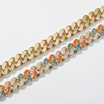 12 mm bredde 16tommer Rainbow Diamant Kæde Mænd Kvinder Unisex Hip Hop 16K Forgyldt Fuld Zircon Cubanske Kæde Choker