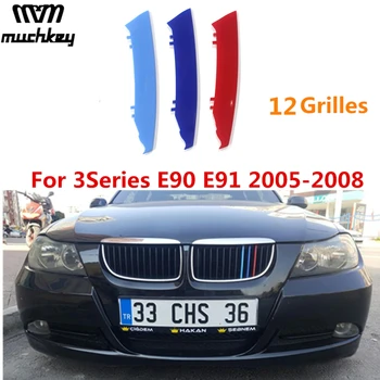 3D-M-Bil Styling Front Gitter Trim Strimler Grill Cover Sticker til BMW 3-Serien fra 2005 til 2008 E90 E91 320 325 330 335 12 Gitre