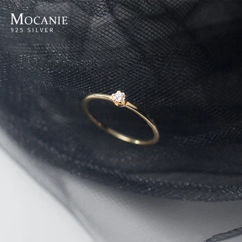Mocanie Fashion Bryllup Engagement Bands for Kvinder 925 Sterling Sølv Enkel Stabelbar Zirkonia Finger Ring Fine Smykker
