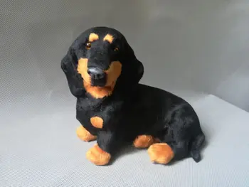 Simulering gravhund dog plast&pelse sort hug gravhund model 18x15cm, hjem bruser dekoration toy gave w0214