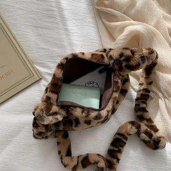 Leopard Punge og Håndtasker Kvinder 2020 Faux Fur Crossbody Tasker til Kvinder Lille Håndtaske Damer, Blød skuldertaske
