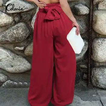 Celmia Elegant Kontor Kvinder Bukser, Casual Høj Talje Bue Plisserede Bred Ben Bukser 2021 Mode Solid Palazzo Plus Size Pantalon