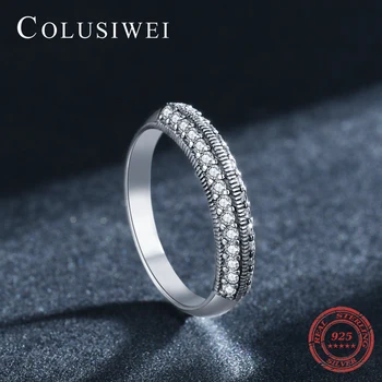 Colusiwei Højde Kvalitet 925 Sterling Sølv Geometriske Vintage Zirkonia Finger Ringe til Kvinder bryllupsfest Smykker Tilbehør