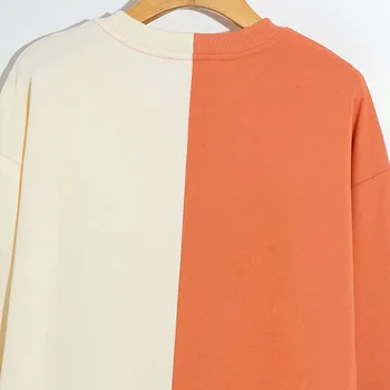 Disney Casual Sweatshirt Mickey Mouse Tegnefilm Print Orange Hvid Kontrast Farve Kvinder Med Lange Ærmer Streetwear Harajuku Bedste Kvindelige
